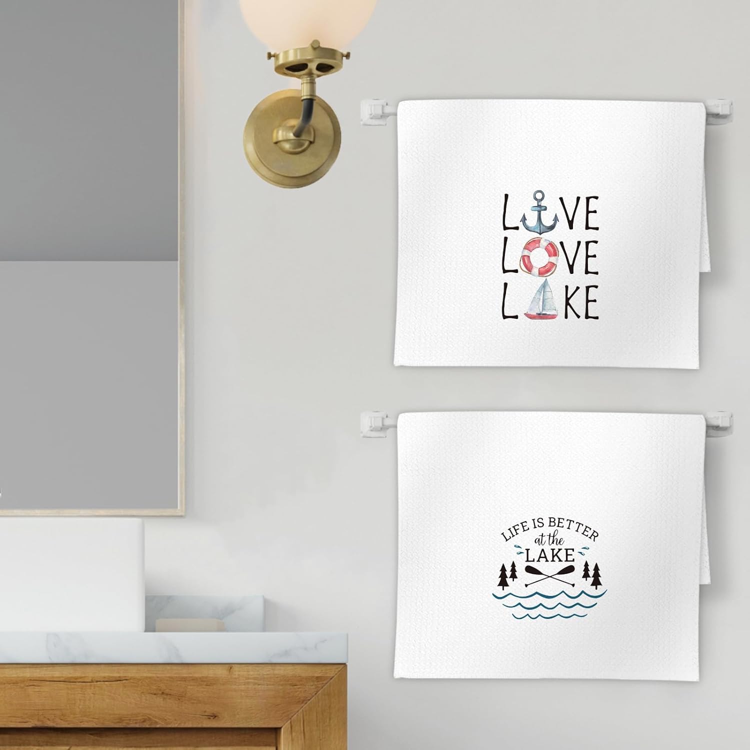 Lake House Decor Kitchen Towels Set of 2, Lake Gifts Dish Towels, Life is Better at The Lake Decorative Hand Towels for Bathroom Kitchen,Lake Lover House Bathroom Kitchen Decor(16x24 Inch) - Image 2