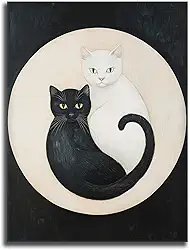 Arte de parede criativa em tela de abraço de gato branco e preto - Design de animal moderno, 40,6 x 50,8 cm, presente para amantes de casa moderno para quarto (arte 2,8 cm x 45,7 cm