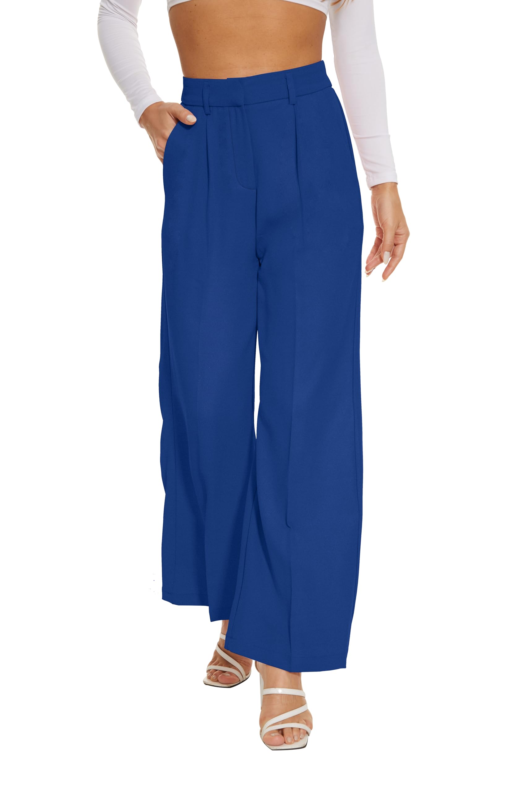 FUNYYZO Wide Leg Pants Women's High Elastic Waisted in The Back Business Work Trousers Long Straight Suit Pants — view 31
