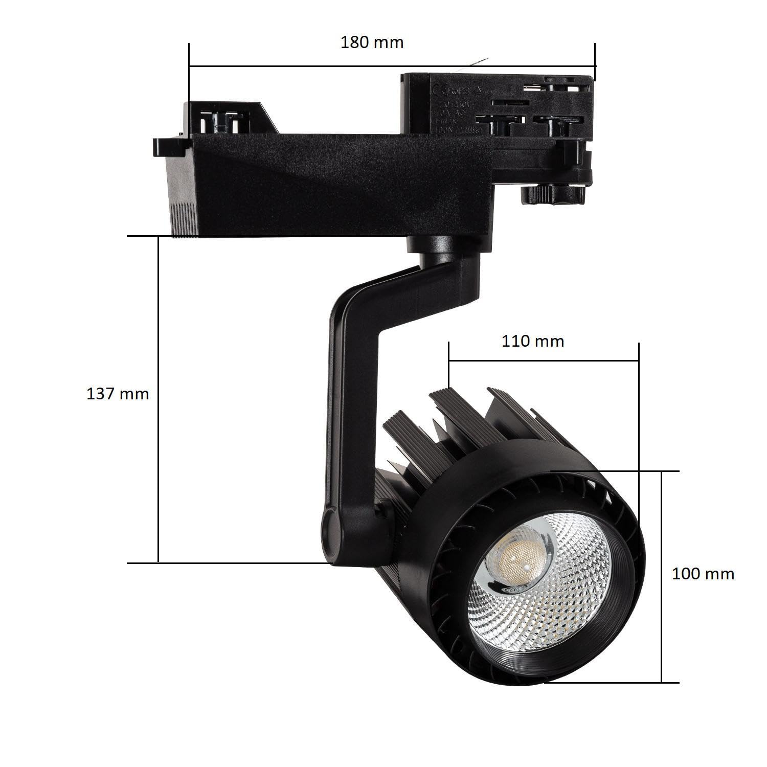 LEDKIA LIGHTING Foco Carril LED Trifásico 30W Dora Negro 5000K Blanco Frío