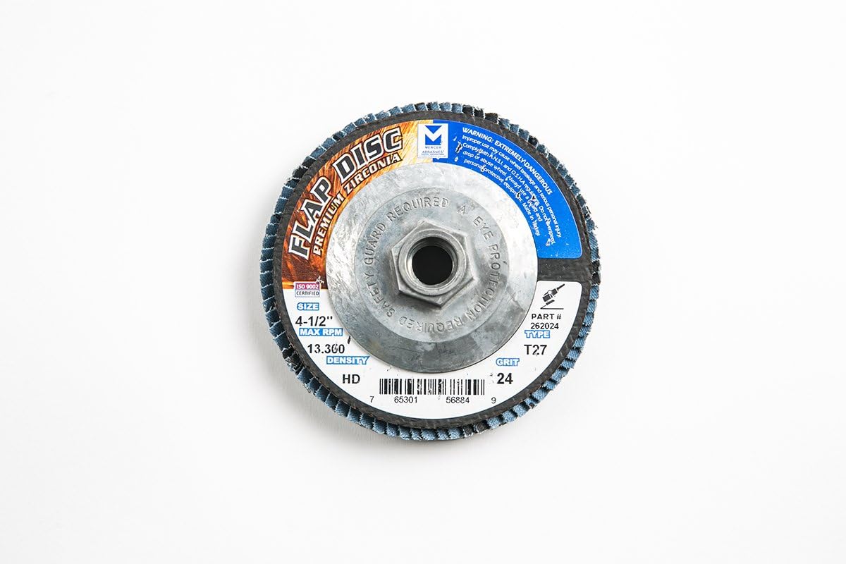 Mercer Industries 262H024 Zirconia Flap Disc, High Density, Type 27, 4 1/2 x 5/8 11 Thread, Grit 24, 10 Pack
