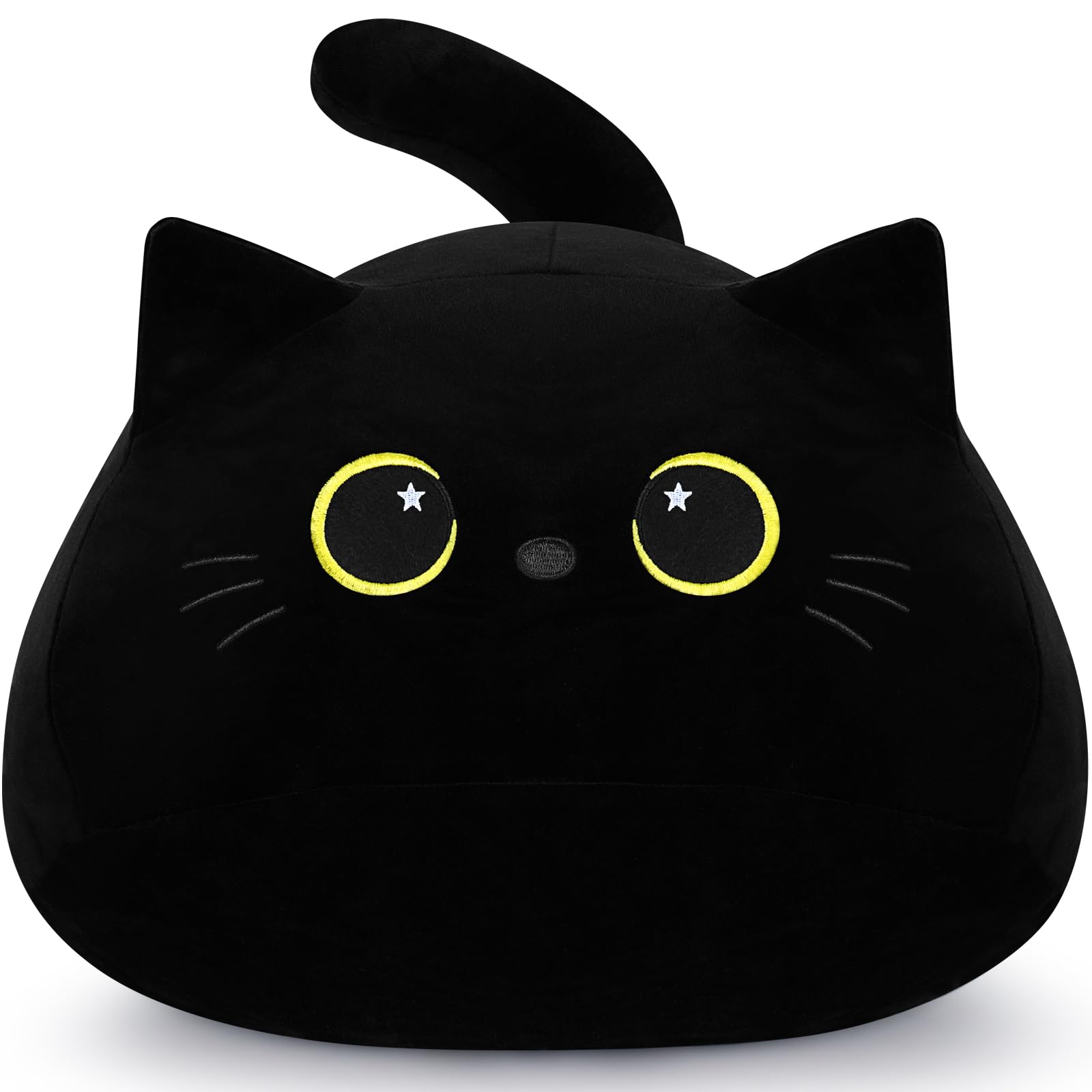 Auspicious beginning 19'' Black Cat Plush- Giant Black Cat Stuffed Animal, Large Soft Plushie Kawaii Plushies with Star Eyes Body Pillow, Soft Stuffed