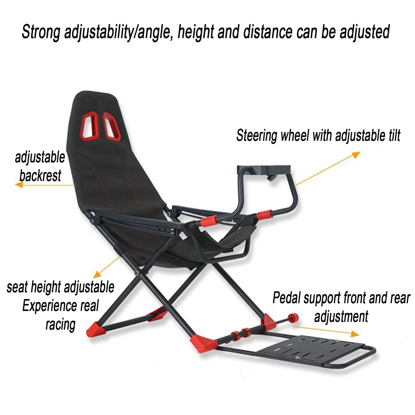 Racing Simulator Cockpit con supporto regolabile e sedile ergonomico, design pieghevole per console di gioco e PC
