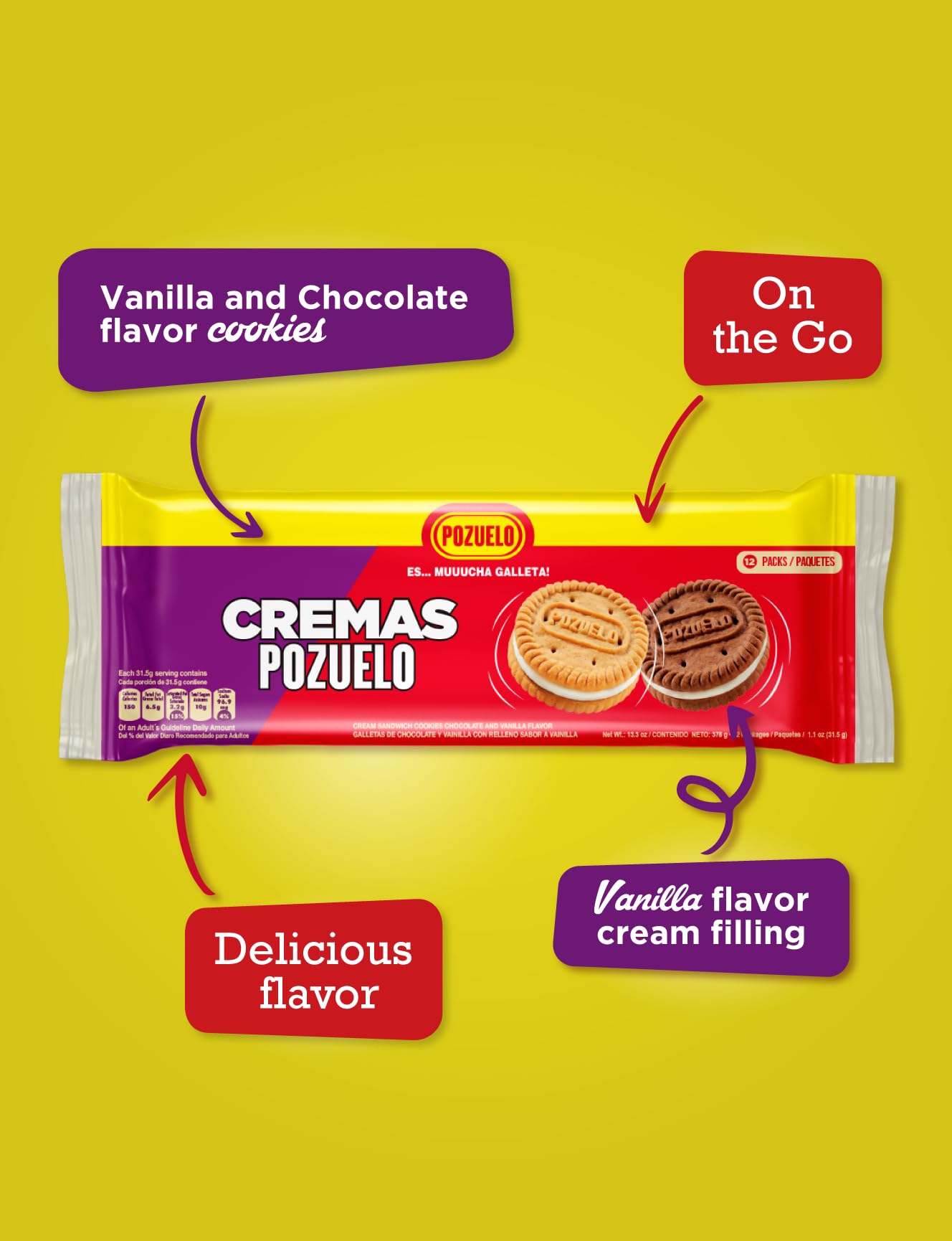 Pozuelo Cremas Mixed Cookies Mixed Chocolate Vanilla Cookies Vanilla Cream 13 3 Oz Pack of 3 — view 4