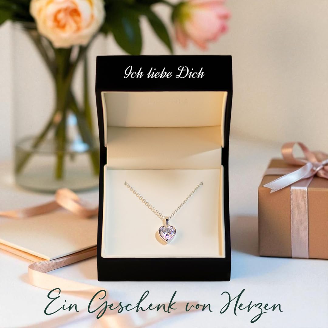 Herzkette Silber 925/Gold vergoldet Halskette Damen Ich liebe Dich Kette | Herzanhänger mit Zirkonia-Herz Schmuck Gravur Geschenke für Frauen Freundin Sie zum Geburtstag Hochzeitstag Jahrestag