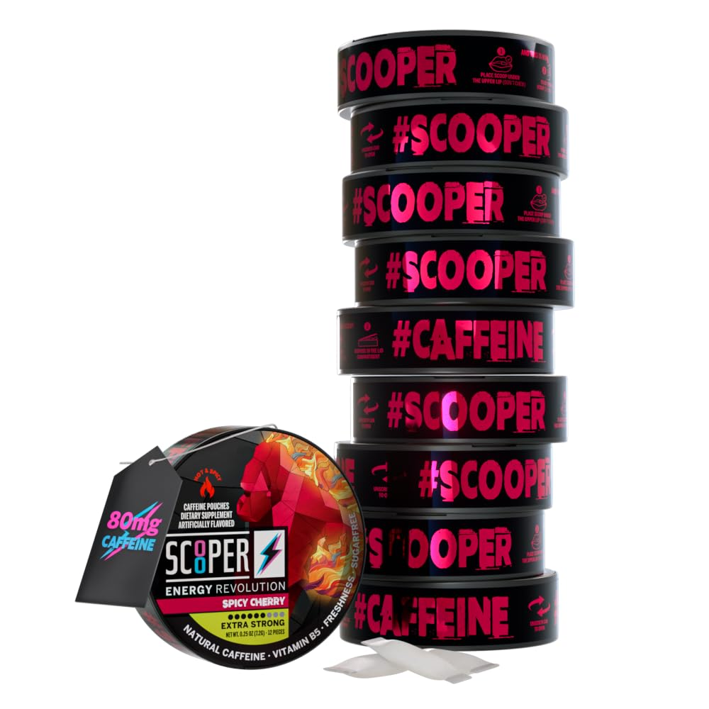 SCOOPER Energy 1x Spicy Cherry Xtra Strong | 80 MG Koffein pro Pouch | 12 Pouches pro Dose | Zuckerfrei & Vegan | Energy Drink Alternative | Energy Booster Pouches