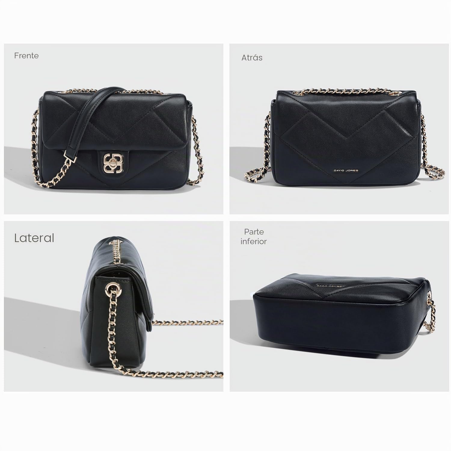 David Jones – Bolso bandolera para mujer – Mano-hombro de piel sintética acolchada – Bolsa con solapa – Para fiesta – Teléfono elegante a la moda