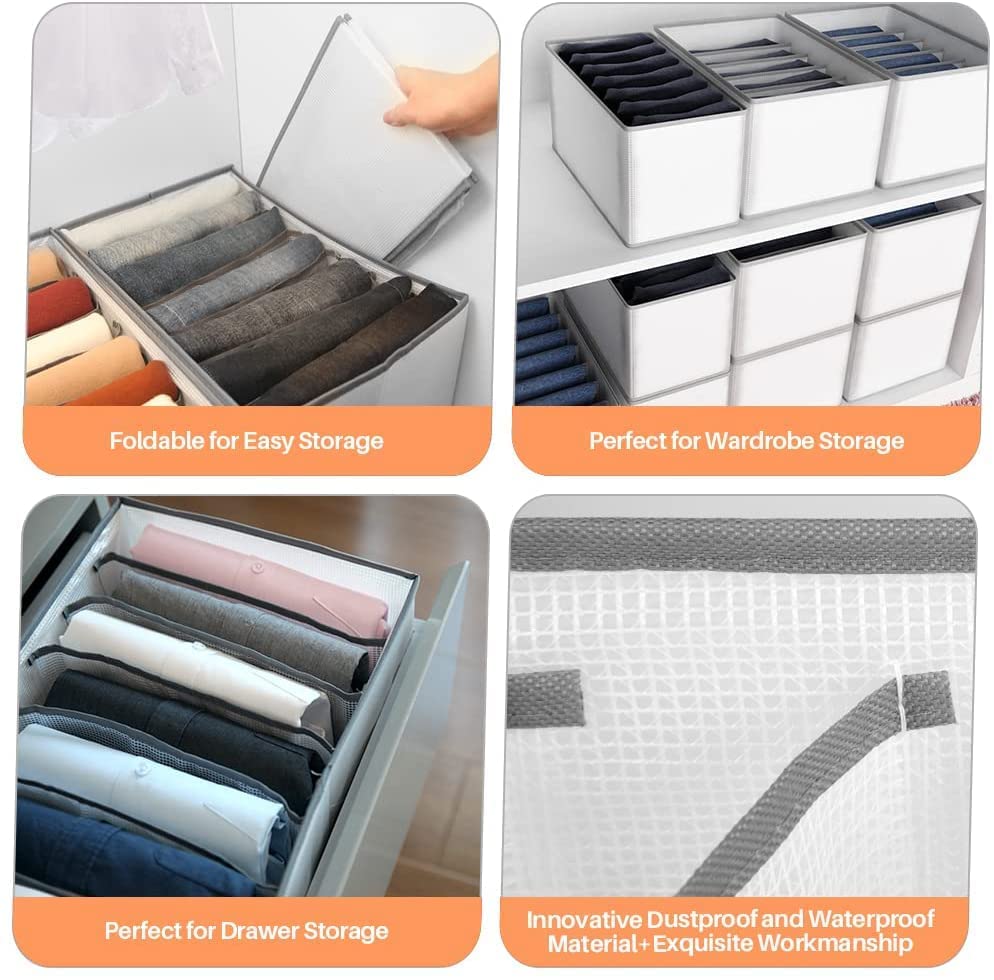 Image of JD FRESH 4 PCs Drawer organizer /7 Slot Drawer storage for Wardrobe /Storage Drawer Organizer /Wardrobe Storage box for Closet /Fabric Drawer Organiser /Large Size