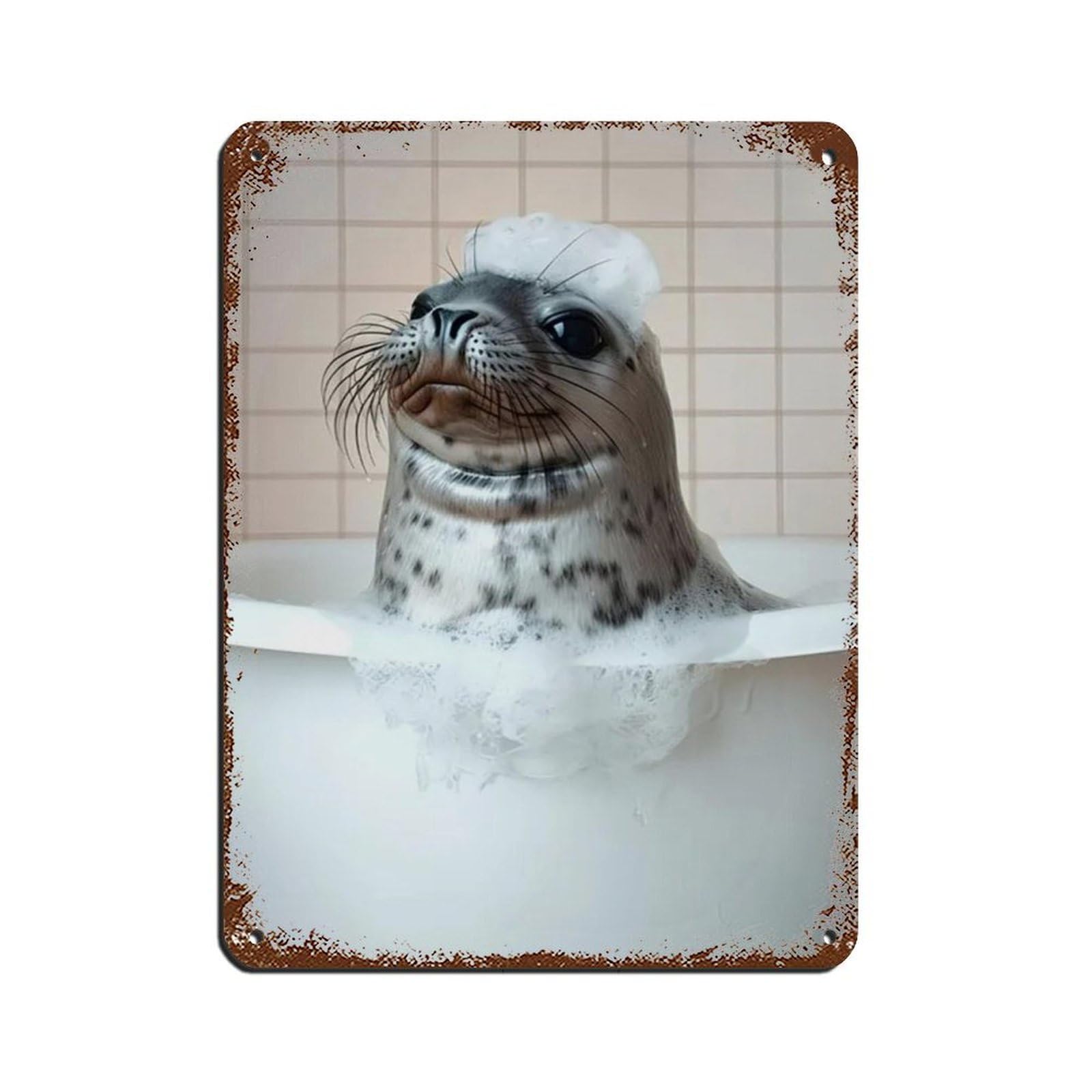 Lxwnze 30L X 40W Cm Seal In The Bathtub, Funny Bathroom Art Tin Sign Vintage Metal Pub Club Cafe Bar Home Wall Art Decoration Poster Retro 12X16inch(30X40cm)