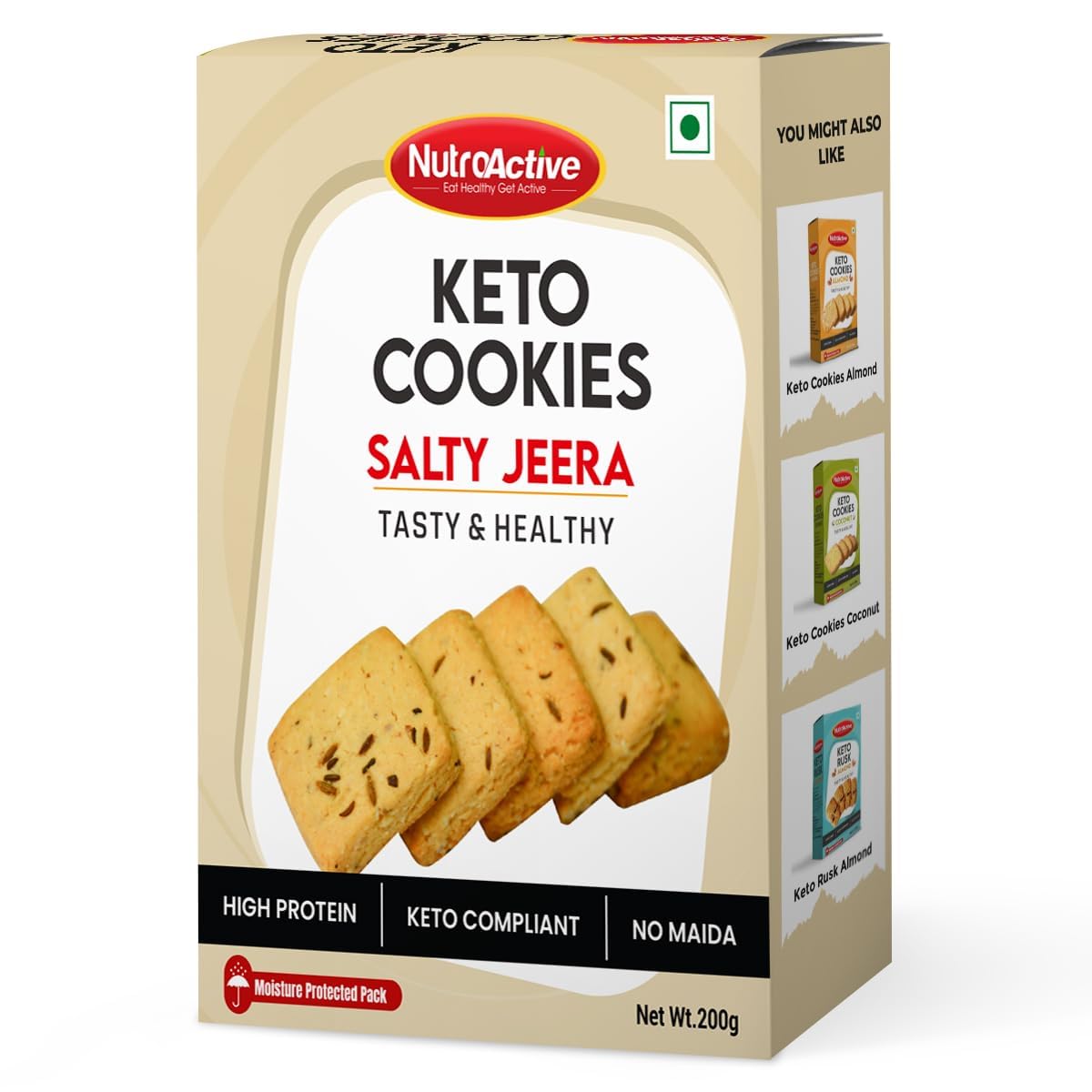 NutroActive Keto Jeera Cookies Salted | Zero Sugar| - 200gm