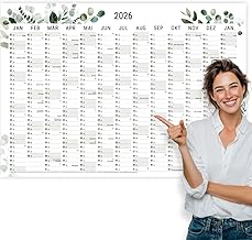 heaven+paper Year Planner 2026 A1 Wall Calendar 2026 Folded | Large Calendar with Large Fields & Eucalyptus Illustrations | Wall Planner with Holidays, Calendar Weeks | Modern for Family, Office
