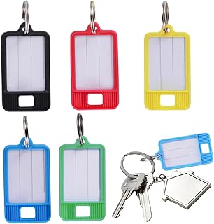 70 Pcs Key Tags with Ring 5 Colours Plastic Key Tags,with Extra Paper Labels ID Keyring Tags, for Keys, Pets, Luggage & Memory Stick Tags
