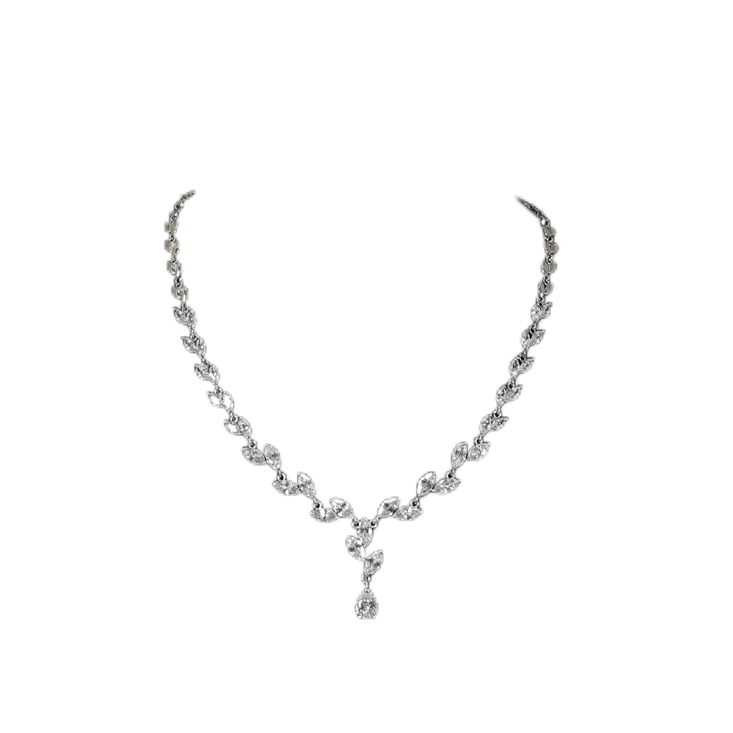 shmily KS0009 Bridal Jewellery Necklace Silver Premium Zirconia Jewellery Set Necklace + Stud Earrings Bridal Jewellery Wedding Jewellery Chain