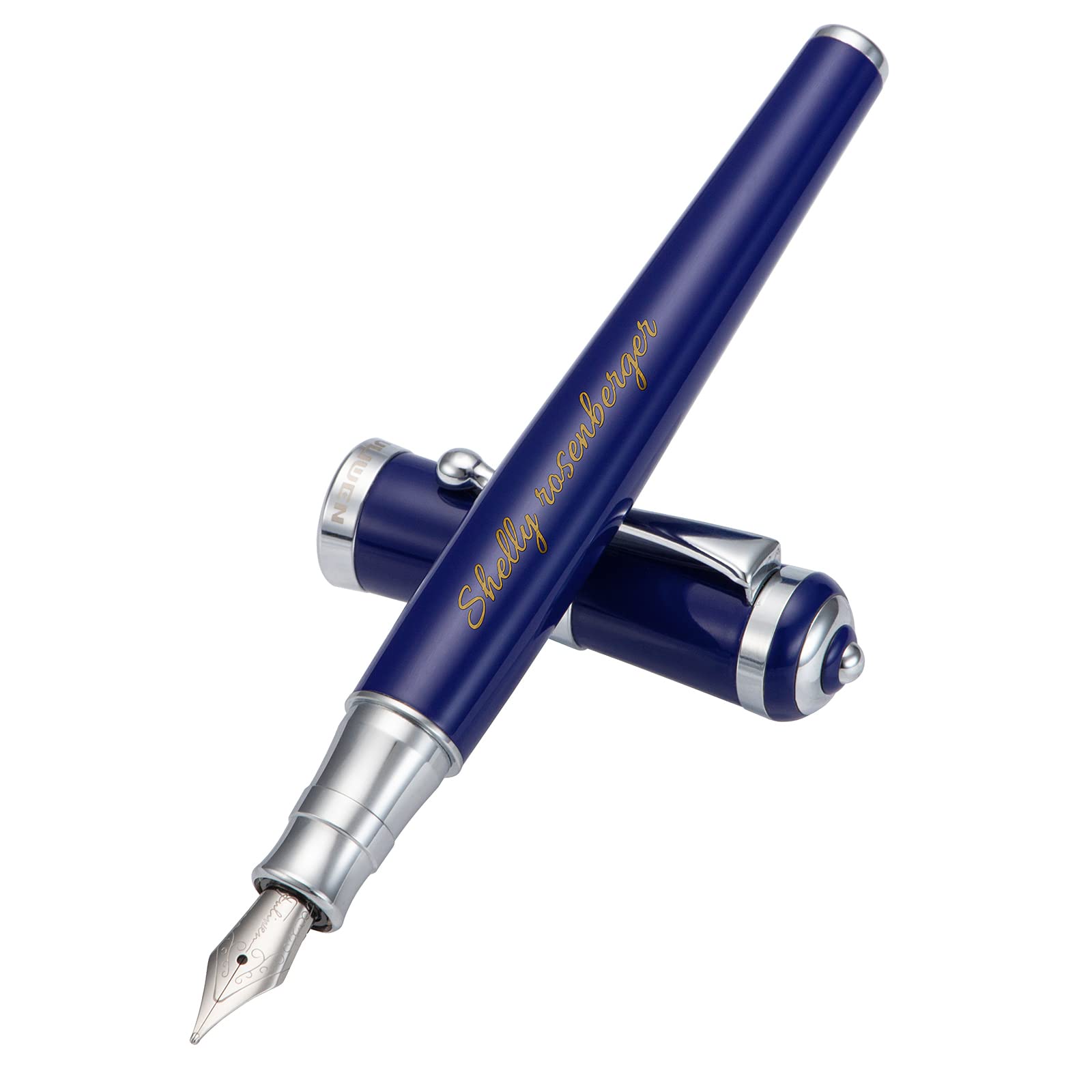 WikultPersonalized Fuliwen Fountain Pen Blue Fine Nib Customized Pen Gift with Small Pen Bag, Engraved with Your Name