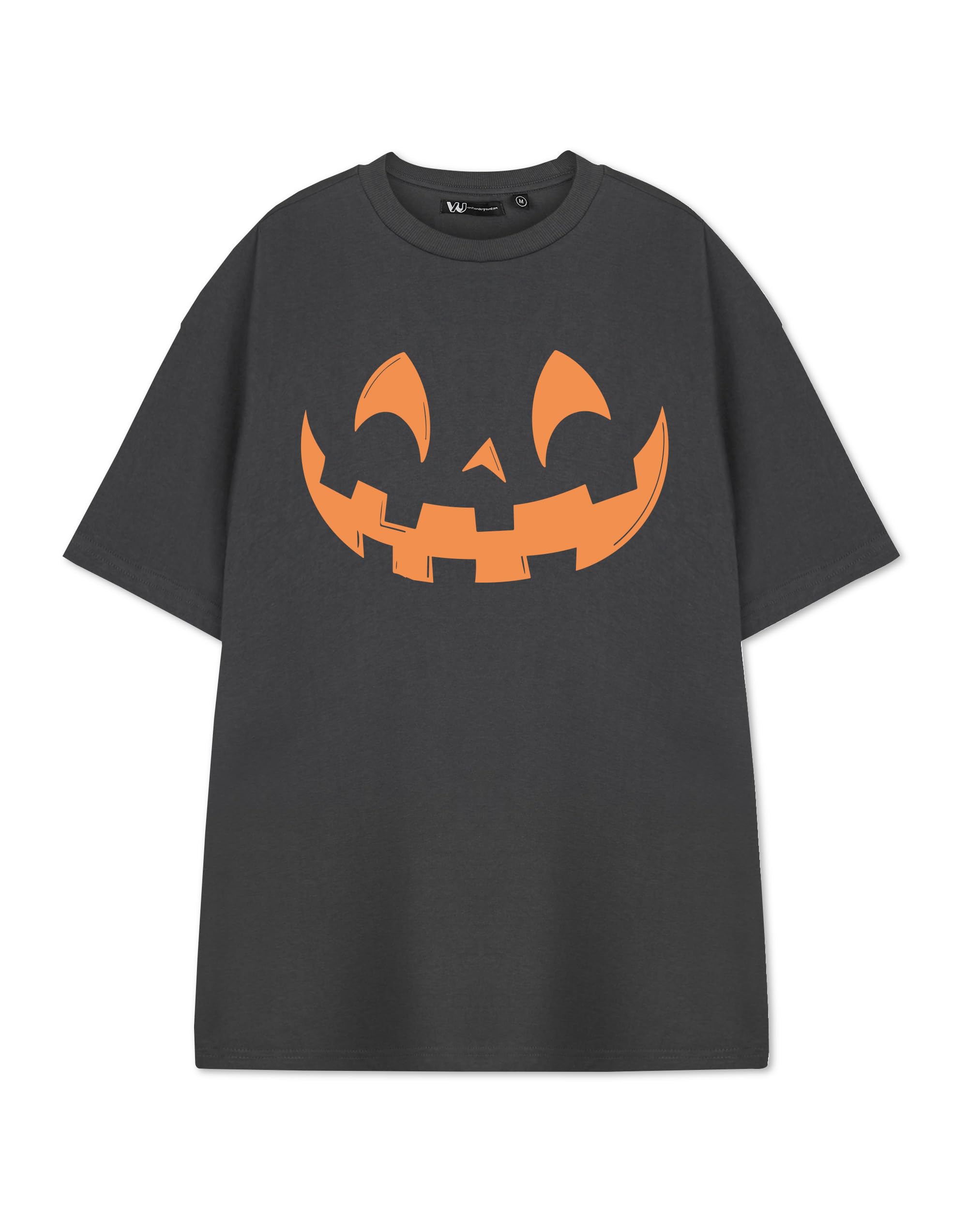 Vanilla Underground Unisex Grey Pumpkin Face Graphic Tee | Short Sleeve T-Shirt for Men & Women | Halloween Apparel | Trendy Unisex Top | Unique Merchandise Gift