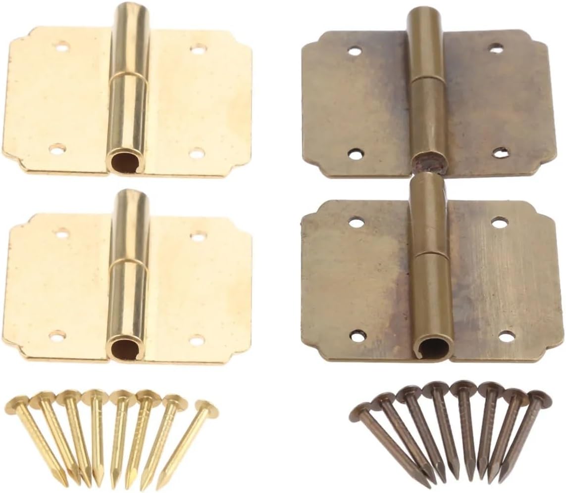 2Pcs 33 * 29mm Brass Furniture Hinges Cabinet Drawer Door Hinge Antique Bronze Decorative Hinges Fittings for Jewelry Box(Antique Brass)