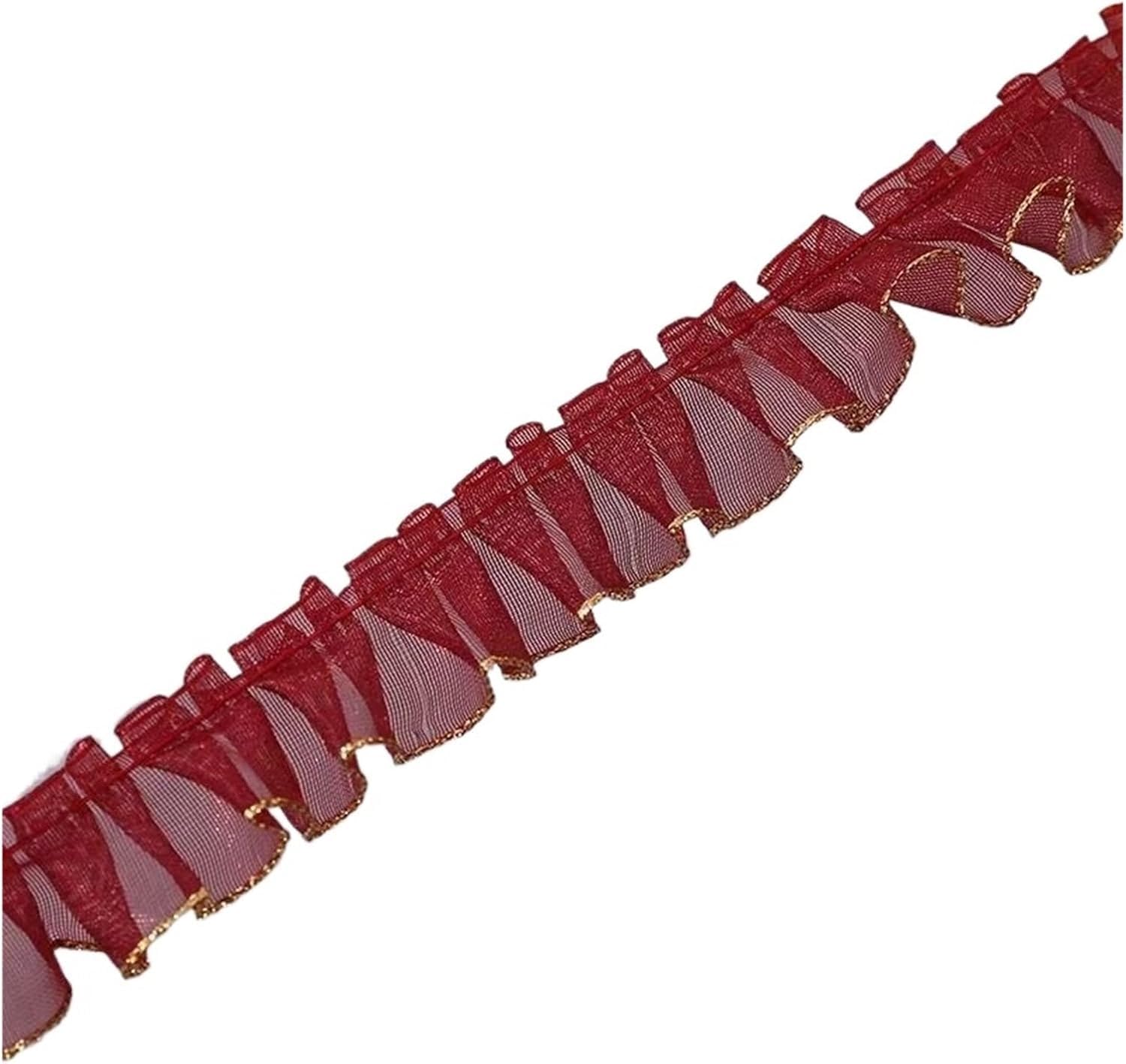 Ribete de encaje, tejido de encaje, fruncido por un lado, encaje con volantes, tejido elástico para costura, para bodas, decoraciones, álbumes de recortes y envoltura de regalos (rojo)