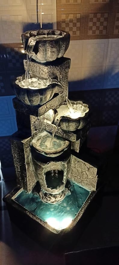 RajputE 3 Tiered Grey Diya Indoor Floor Stacked Water Fountain for Home, Office,Table, Garden Grey Colour Big Size-4FT