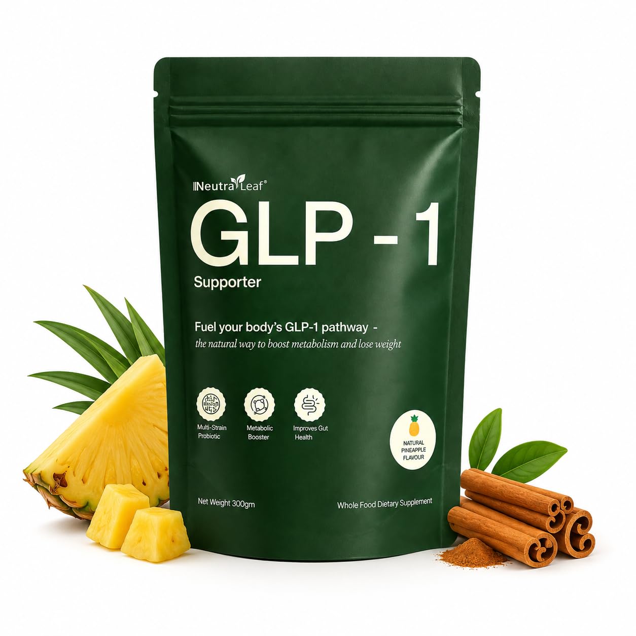 Neutraleaf GLP-1 Booster Sachets | 30-Day Supply | Appetite & Craving Support | USDA Organic | ACV, Moringa, Guggul, Cinnamon & 5 More Botanicals | Pineapple Flavour | 30 Vegan Sachets-image-31