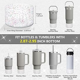 WUQID Protective Bling Silicone Boot Sleeve, Compatible with Stanley Tumbler 20-40oz & Hydro Flask Bottle 12oz-24oz, Glitter Reduces Dents Sleeve Cover for More Bottles/Tumblers Bottom of 2.83-2.95in