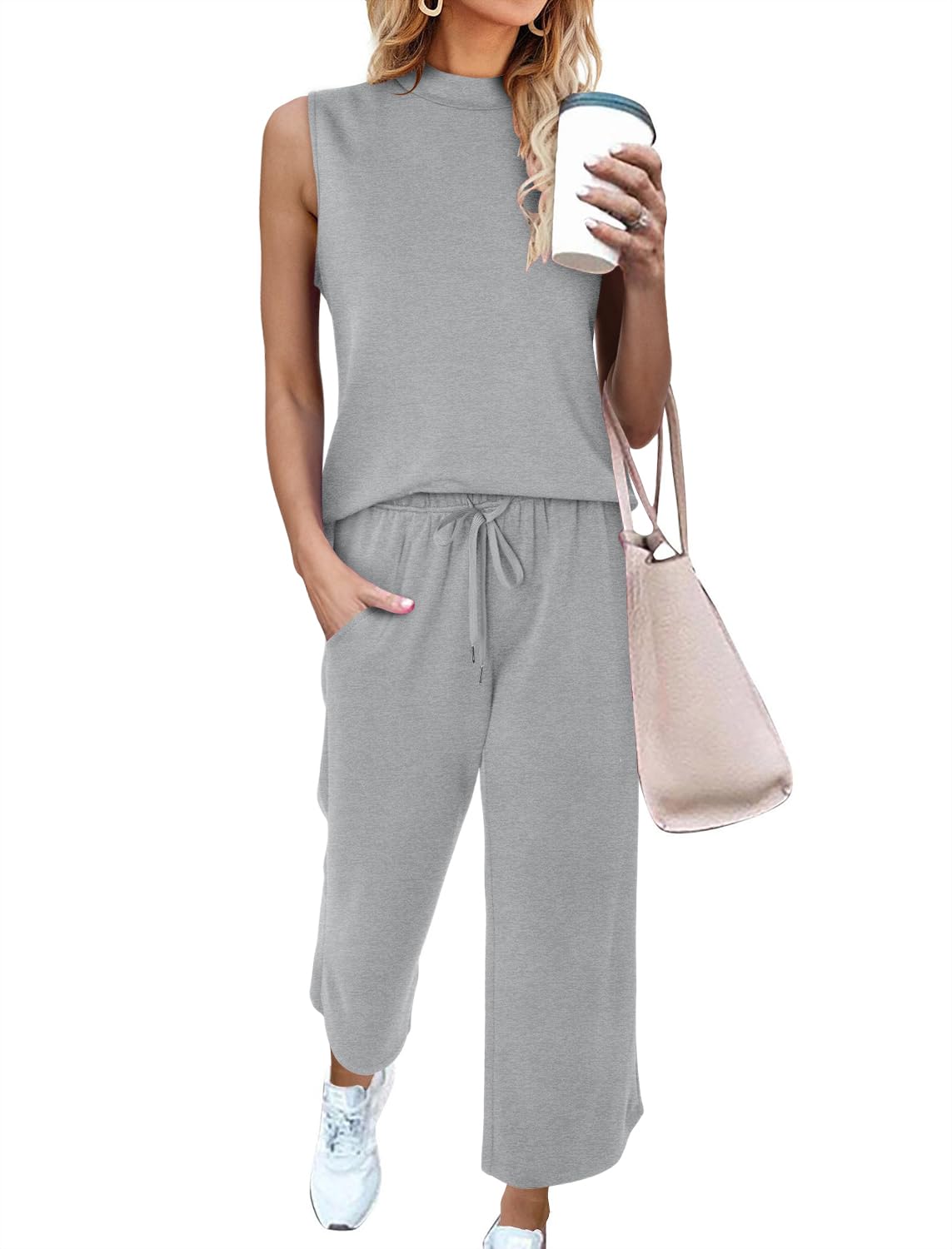 CHICZONE Two Piece Summer Sets for Women Casual Travel Vacation Outfits Wide Leg Crop Pants Lounge Sets
