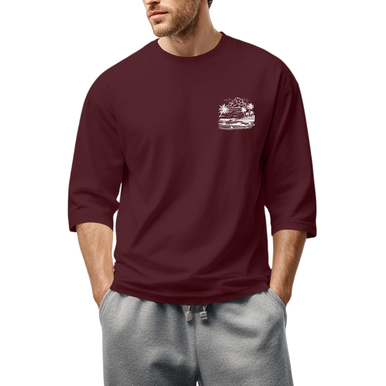 T Shirts for Men Fashion 3 4 Sleeve Graphic Blouses Comfort 2D Print Crewneck Tee Casual Loose Tops