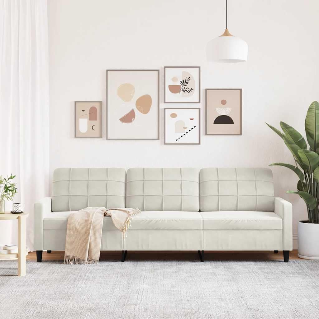 Sofa 3-osobowa, kremowa, 210 cm, aksamitny materiał z metalowym stelażem, wygodna tapicerka do salonu, miękki welurowy sofa o stabilnej konstrukcji i nowoczesnym wzornictwie