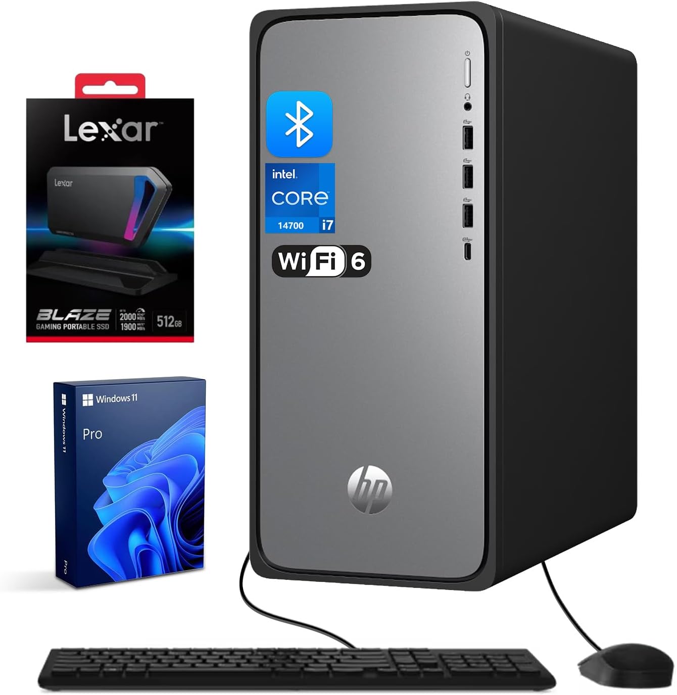 HP 2025 Omnidesk (Envy Next Brand) M02 AI Copilot Business Tower Desktop, Core i7-14700, 64GB DDR5, 8TB SSD, Wired KB & Mouse, Wi-Fi 6, Bluetooth, W11P, Bundle with Lexar SL660 512GB Portable SSD