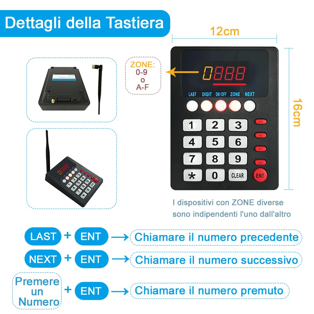 Eliminacode Doppio Display (Chiamata in Italiano) con Tastiera e Telecomando| Gestione Code 2-3 Cifre | Indicazione Numero di Fila per Ristoranti,Gastronomie,Farmacie,Poste,Uffici Pubblici