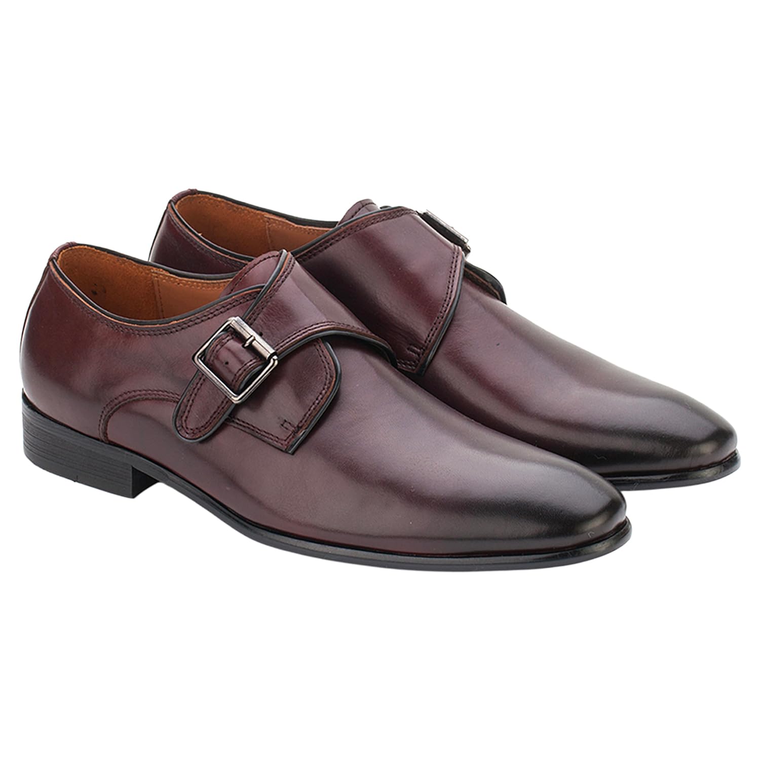 Chaussure monk strap cuir marron confortable semelle cousue main