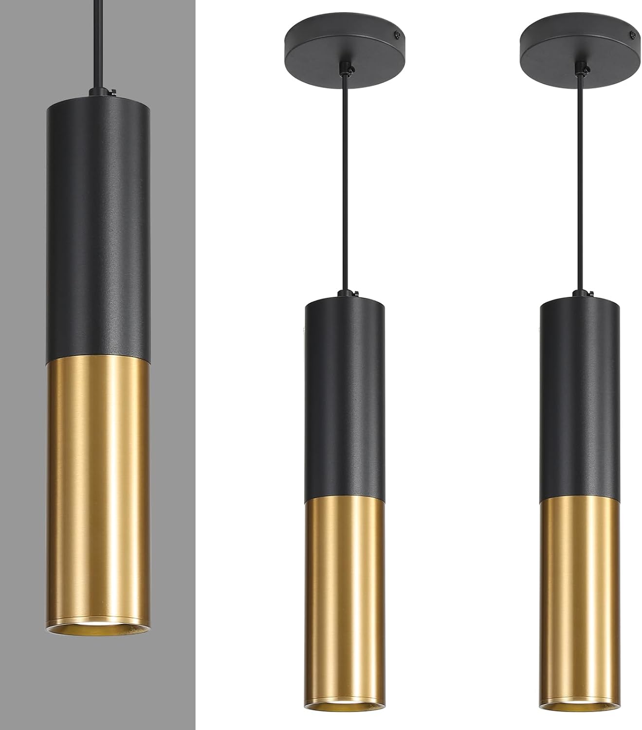 2 Pack Modern Black and Gold LED Pendant Lights, Minimalist Linear Hanging Light, 3 Color 2700K/4500K/6500K, Ceiling Mount Pendant Lamp for Kitchen Island, Dining Room, Bedroom, Bar, Cafe 2 Pack Black and Gold