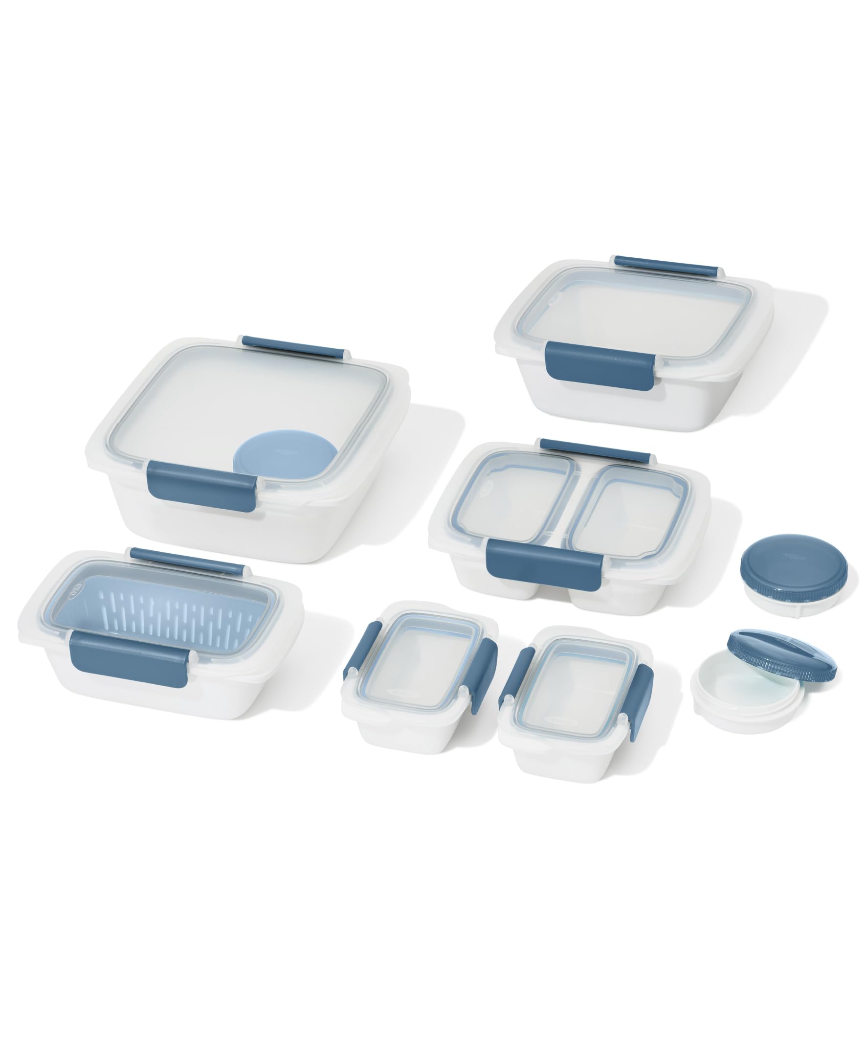 Good Grips Prep & Go 20 Piece Food Storage Container Set - Ocean Blue | Portable Leakproof Food Storage Containers, Ideal for Meal Prep, Leftovers, Snacks, Microwave, Freezer and Dishwasher Safe