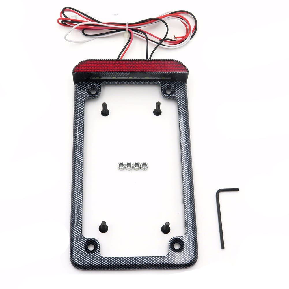 MT294-003- Universal Compatible with /Suzuki/Yamaha/Kawasaki Complete LED License Plate Frame Carbon