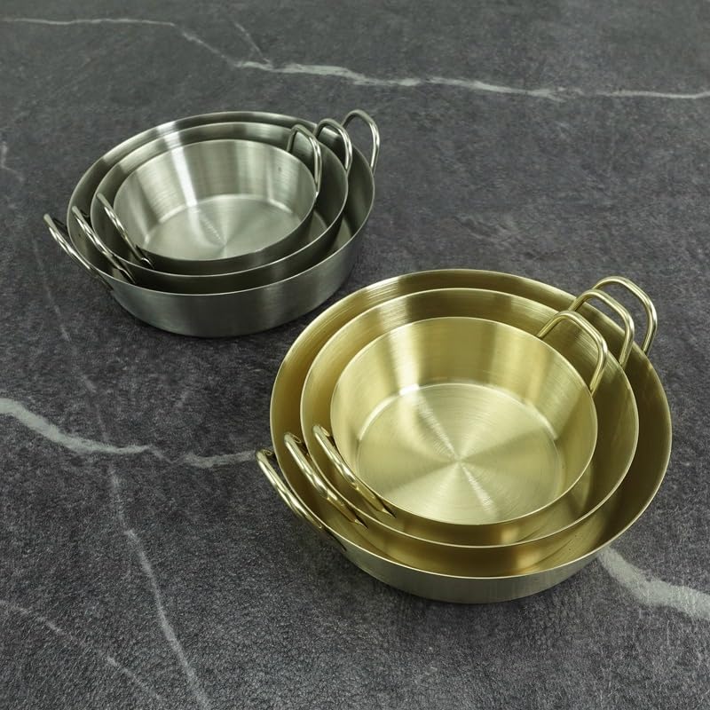 Echeson 1PC Stainless Steel Tableware, Lightweight and Portable Korean Round Plate Suitable for Home Or Outdoor Camping(M Gold)