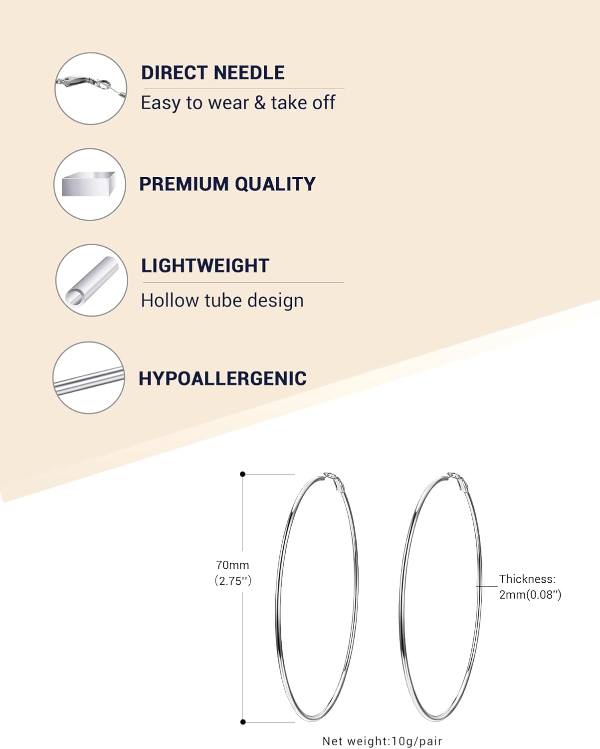 PROSTEEL Chunky Hoop Earrings for Women, 316L Stainless Steel Large Hoop, Minimalist And Chic Jewelry, 14K Gold/Silver/Black, Hypoallergenic for Sensitive Skin, Size: 20~100mm, Come with Box - Image 5