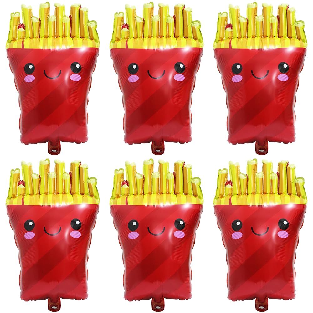 Cartoon French Fries Balloon Picnic BBQ Cookout Snacks Fast Food Party Supplies For Birthday Baby Shower, 6 Pack Cute Smiling French Fries Balloons