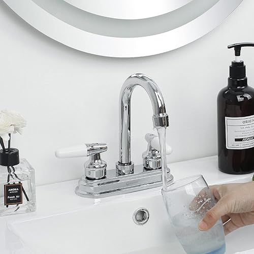 Miniatura 2 de SOLVEX Centerset SP-40004-2 - Grifo de lavabo de baño WaterSense de 4 pulgadas, grifo de baño de 3 agujeros, níquel cepillado, grifo de lavabo de