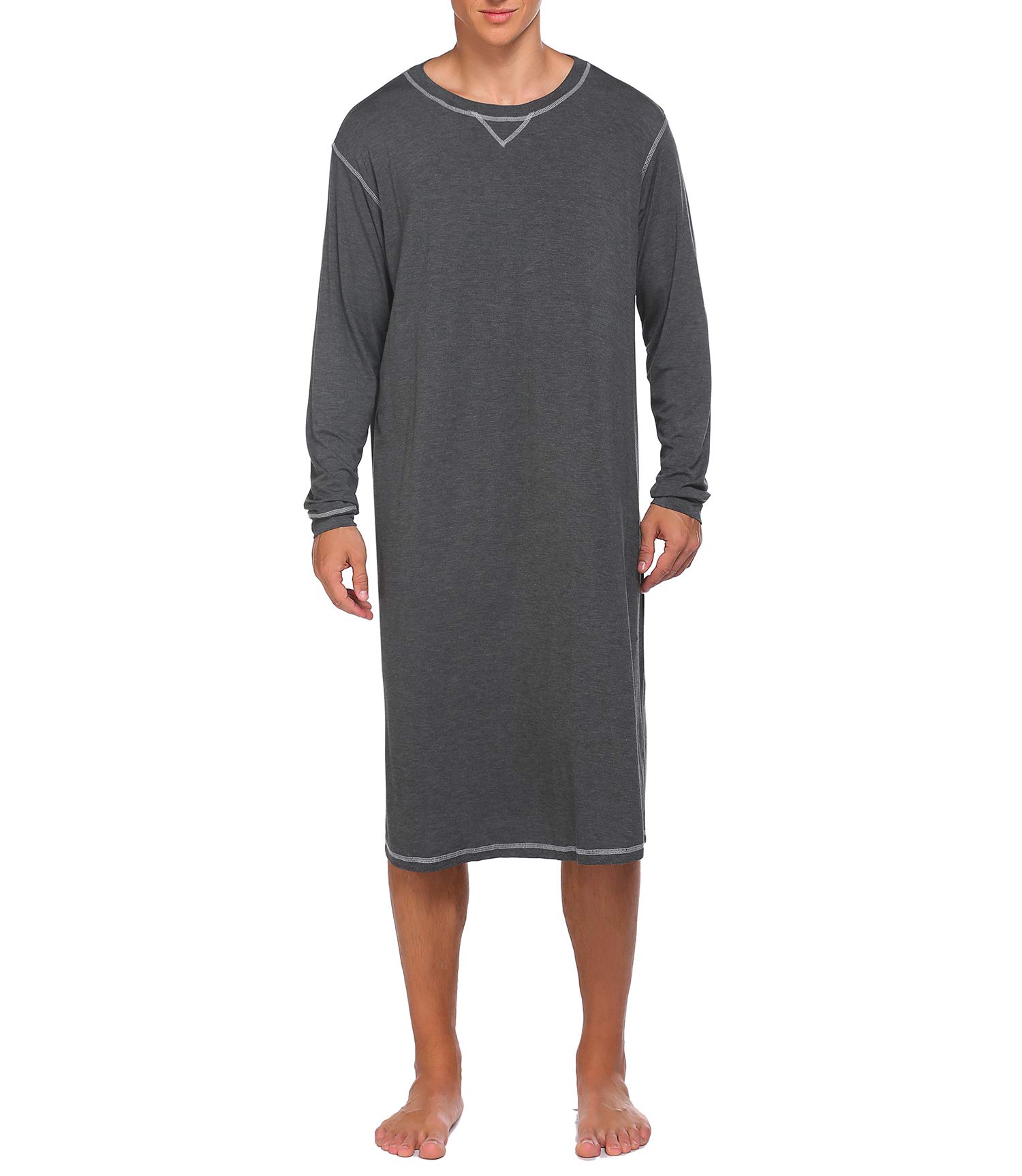 Ekouaer Pajamas Mens Long Sleeve Sleepwear Comfy Long Nightshrits,Dark Grey,Small