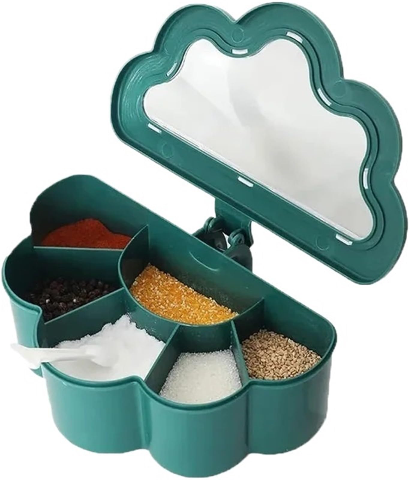 CNYUON Kitchen Seasoning Box Creative 6 Compartment Spice Pots Condiment Jars Salt Pepper Storage Container with Spoon(Green)