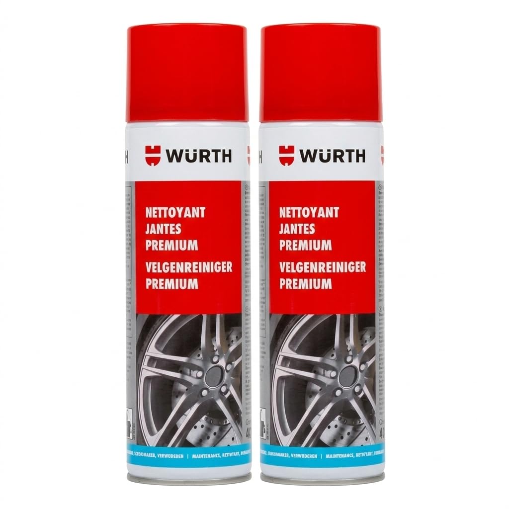 Wuerth Nettoyant Jantes Premium 400 ML – Lot de 2 – Décontaminant Ferreux sans Acide – Indicateur de Couleur Actif – Aluminium & Acier – Protection Anti Poussière de Frein – Pulvérisation 360°