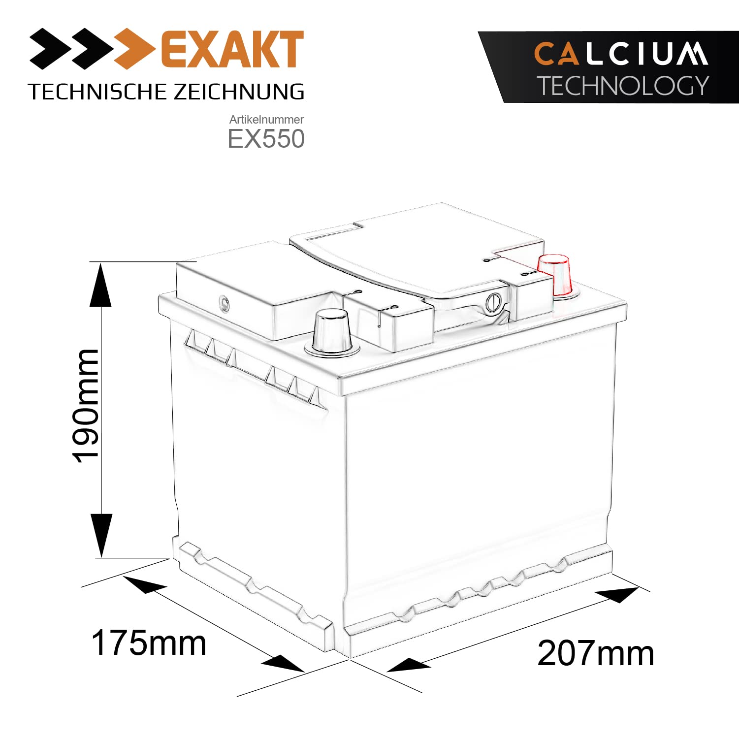 EXAKT Autobatterie 12V 55Ah Starterbatterie Auto Batterie ersetzt 54Ah