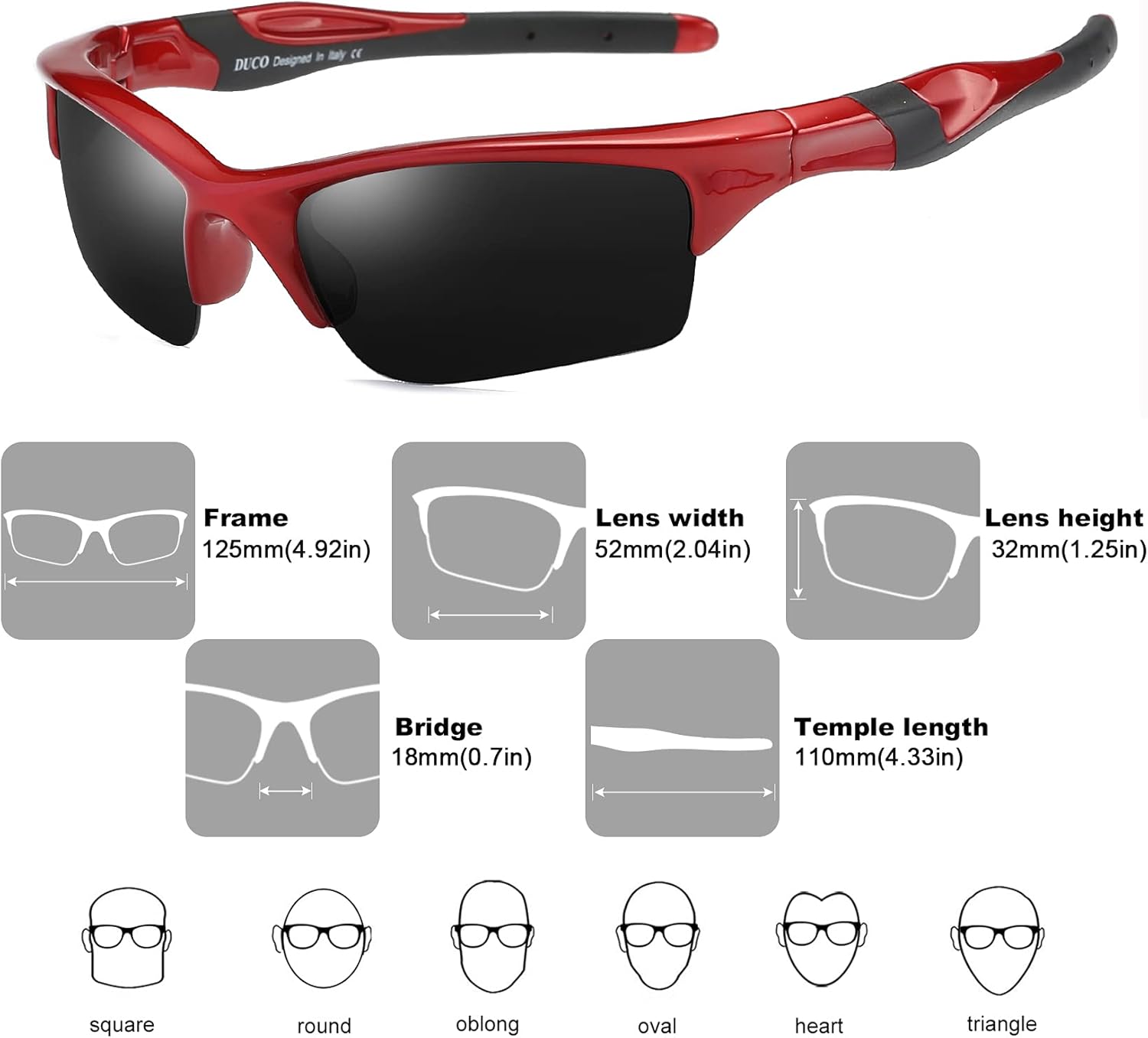 Duco Kids Sunglasses Boys Sports Sunglasses Youth Polarized Baseball Sunglasses Red For Boys And Girls Age 3-10 K014 : Clothing, Shoes & Jewelry