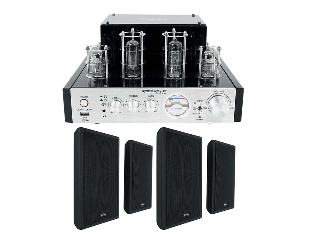 Rockville BluTube Tube Amplifier/Home Theater Bluetooth Receiver+4 Wall Speakers
