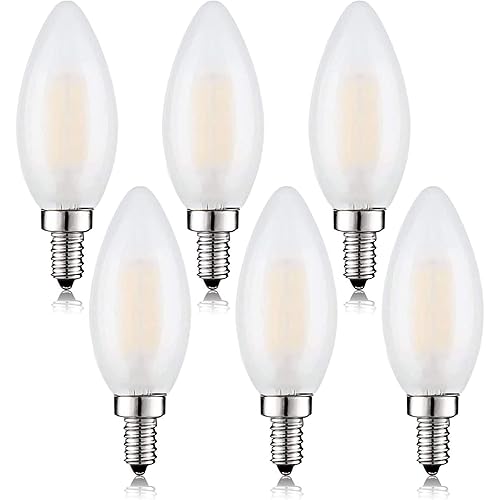 E12 LED Bulb 25W Equivalent Frosted Candelabra Light Bulbs Sofe White 3000K 2W Dimmable Chandelier Light Bulbs Decoration B11 Candle LED Bulbs,6 Pack
