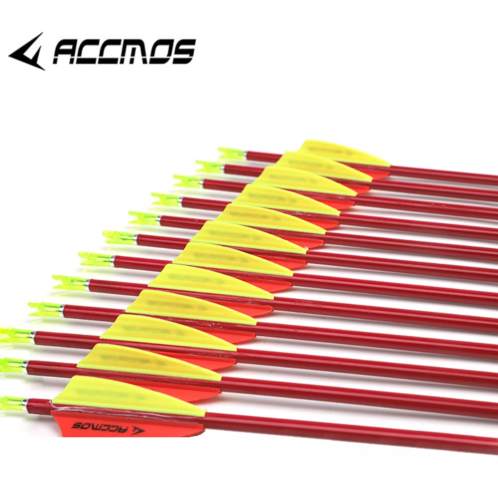 ACCMOS 6/12 pz Freccia di Tiro con L'Arco ID 3,2 mm Frecce per Bersagli, Spine 600 700 800 Caccia Frecce di Pratica 40T High Carbon con Anello in Alluminio Antideflagrante (31inch, 12pcs Spine 700)