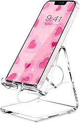 Crpich Suporte de celular de acrílico, suporte de telefone portátil, suporte de telefone transparente para mesa, compatível com Phone16 15 14 13 Pro Max Mini 12 11 SE, interruptor, smartphone Android