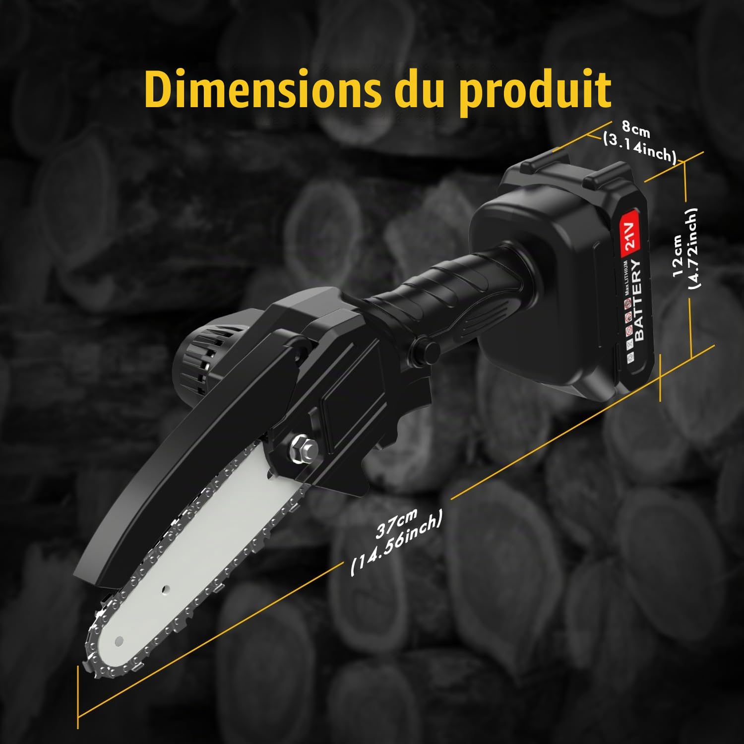 Mini Tronconneuse a Batterie 4000mah 6 Pouces Tronconneuse Electrique Sans Fil avec 2 Chaines Scie Electrique Elagueuse Tronçonneuse à une Main pour Jardin Cour Maison