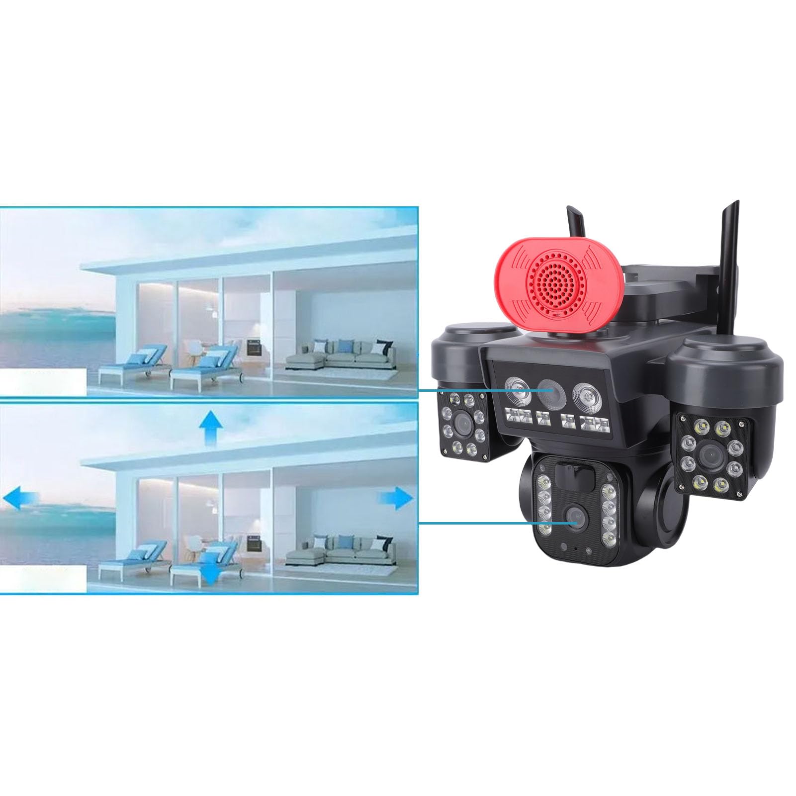 VBESTLIFE Telecamera di Sicurezza Solare a Tripla Lente, Telecamera Esterna WiFi 360° da 2,4 GHz con Rilevamento del Movimento AI e 8000 MAh, Resistente Alle Intemperie IP66 per la