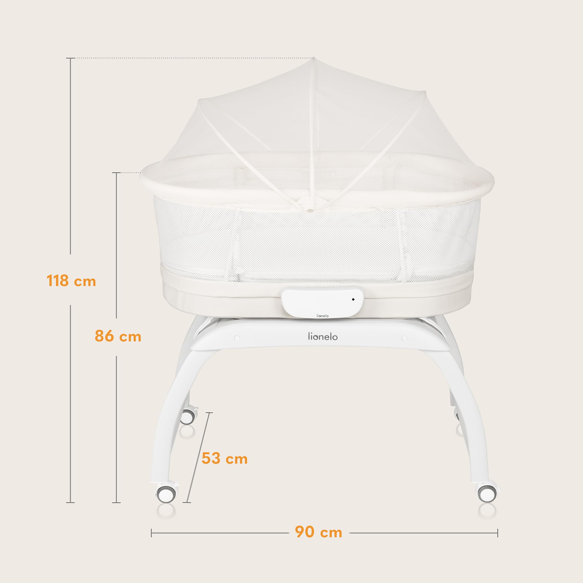 LIONELO CORAL 3 W 1 Łóżeczko Dziecięce do 9 kg, Kołyska, Waga Dziecięca, 5 Prędkości Bujania, 12 Melodii 4 Kółka Ergonomiczny Materac Timer Pilot Moskitiera | 5 prędkości kojącej huśtawki, timer, materac T25, standardowy z kółkami, moskitiera, pilot zdaln