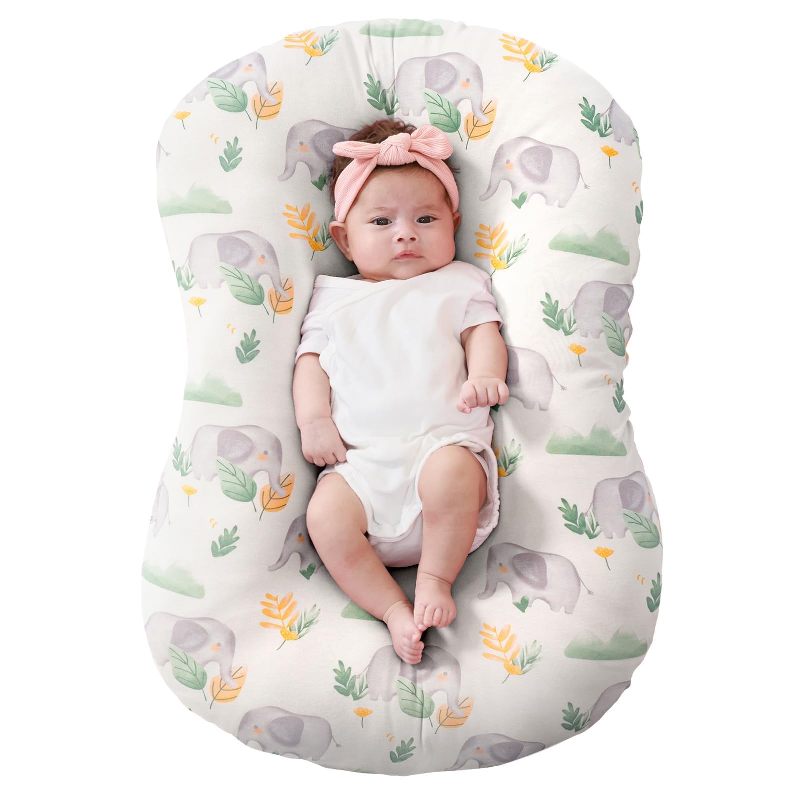 FUNUPUP - Funda para tumbona de bebé de rayón hecha de bambú, compatible con Snuggle Me Lounger, funda de almohada para tumbona infantil para recién nacidos, funda elástica extraíble para tumbona de recién nacidos, solo funda, elefante